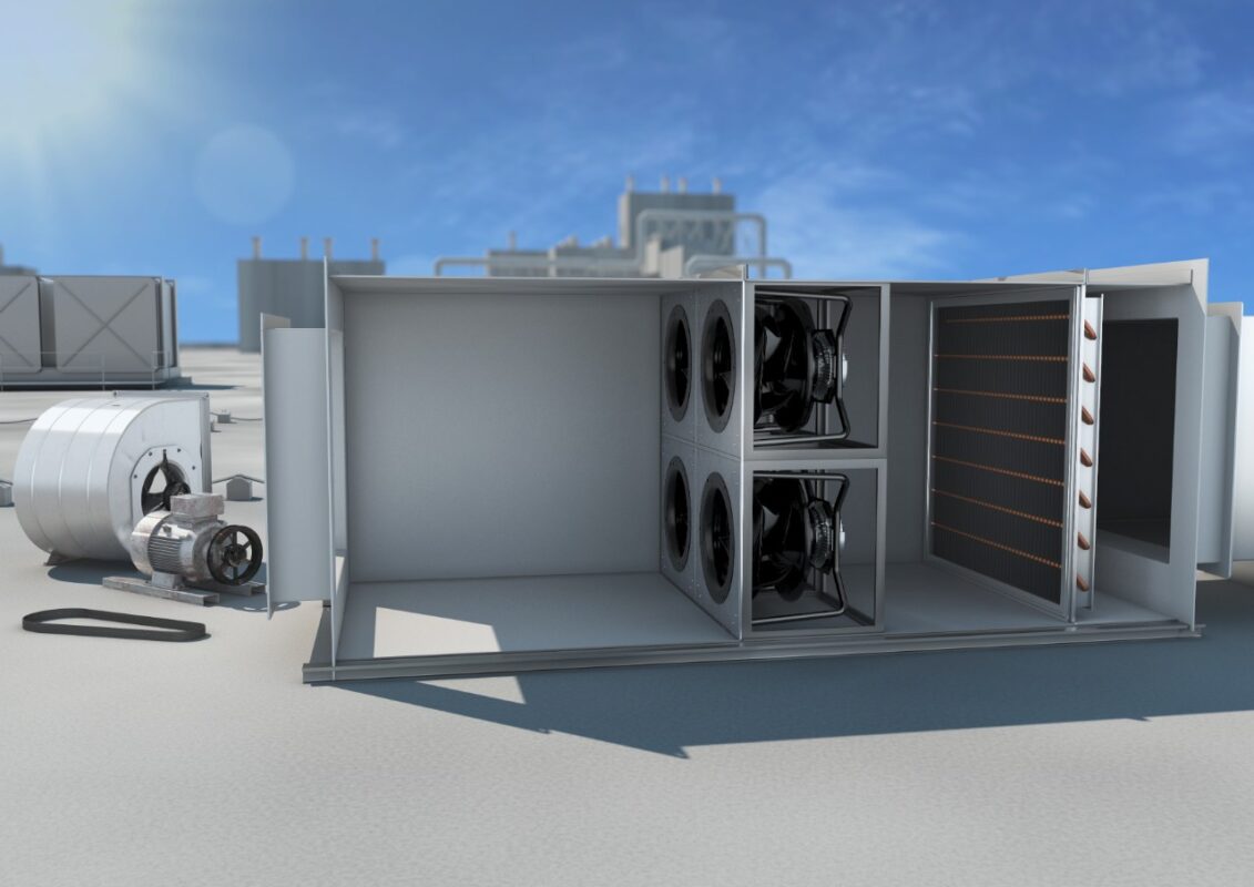 Retrofit Lüftungsanlage mit Ventilatoren in industrieller Anwendung